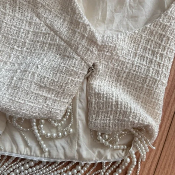 Jason Wu Cream Sleeveless Crop Top Pearl Fringe - Picture 5 of 10